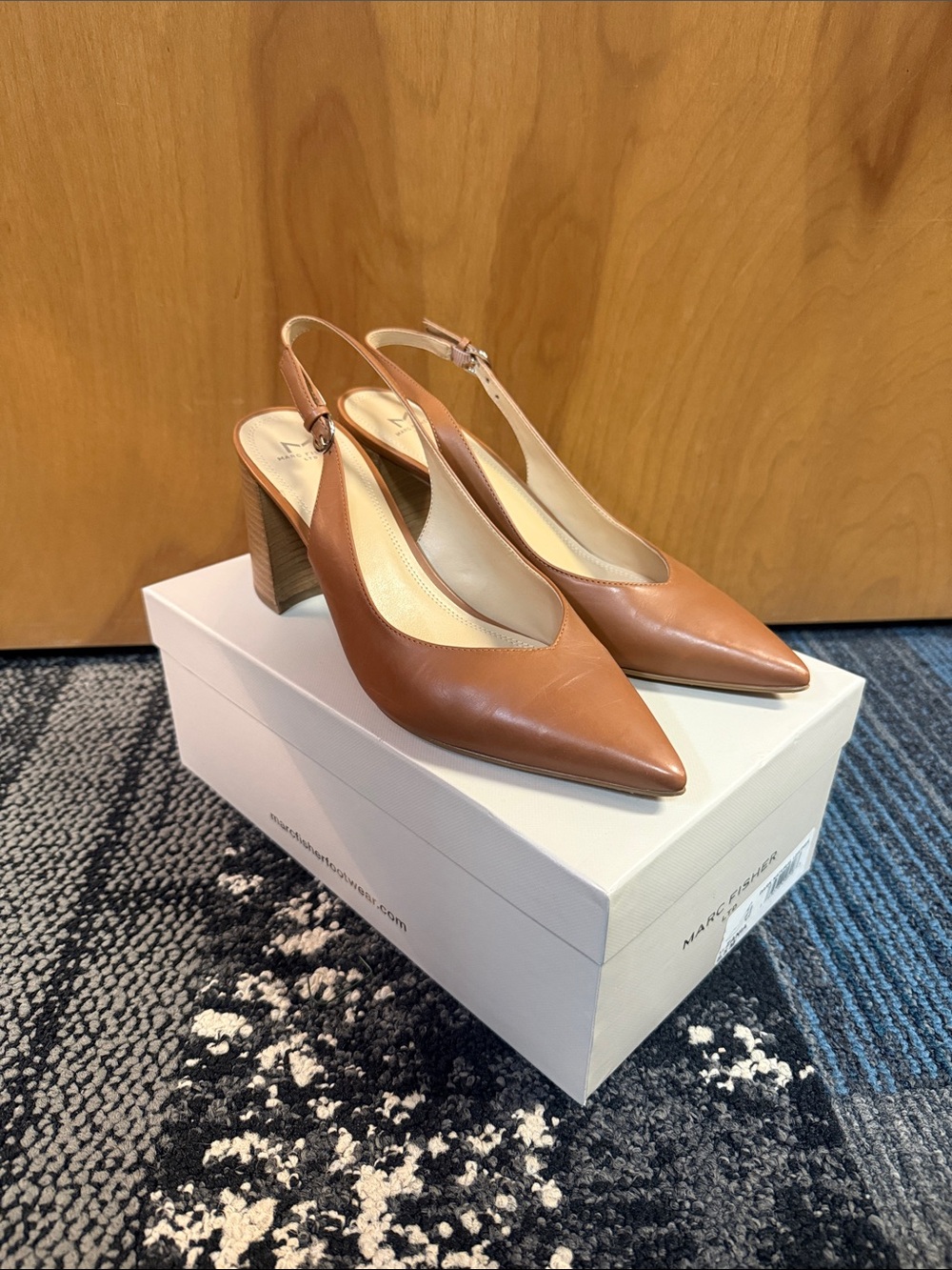 Marc Fisher Tan Leather Pointed Slingback Pumps